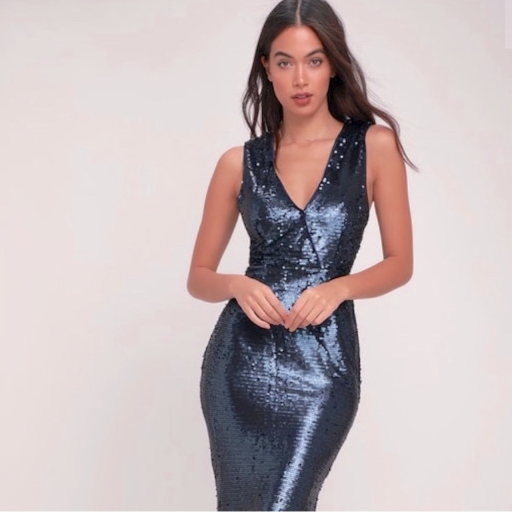 NWT Navy Blue Sequin Maxi Dress size S
